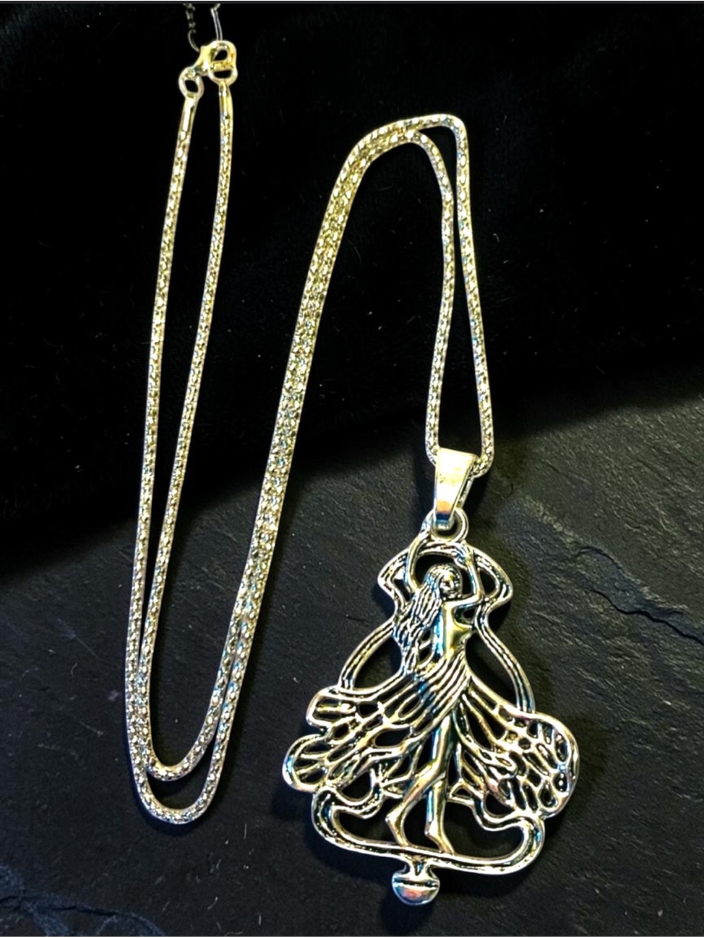 Silver Dancing Goddess Pendant Necklace Elegant Women's Jewelry. Handmade. - Picture 5 of 6